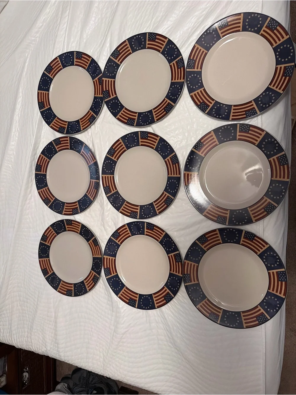Patriotic Blue and Cream Flag Border Dinner Plate Set